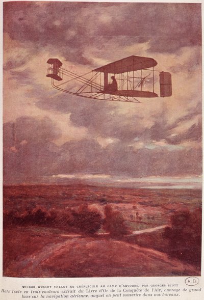 Wilbur Wright (1867-1912) während seines rekordbrechenden Nachtflugs in Camp d